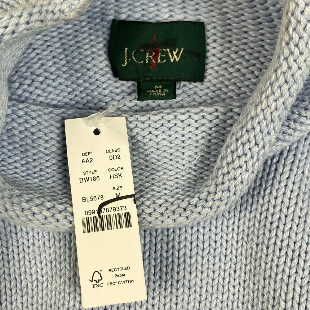 J Crew 1988 Rollneck Sweater Womens M Blue Cotton Coastal Preppy Oarsman BW186